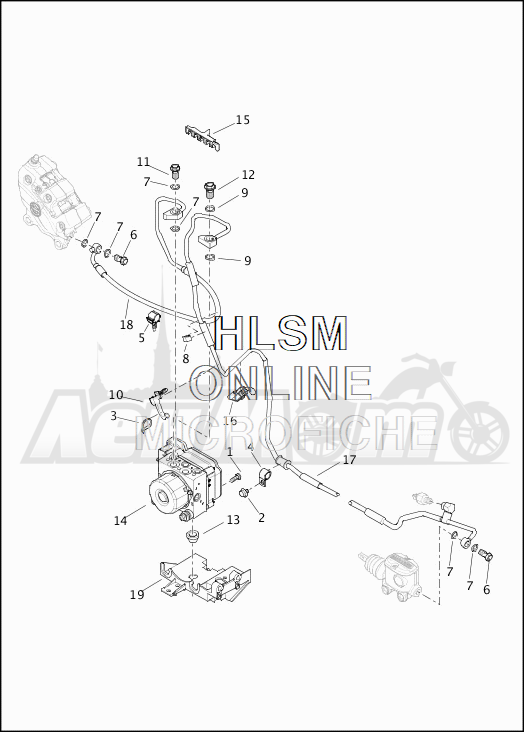 Запчасти для Мотоцикла Harley-Davidson 2019 FLHRC ROAD KING CLASSIC (FR) Раздел: BRAKE - LINES W/MODULE (ABS) | тормоза магистрали вместе с модуль (ABS)