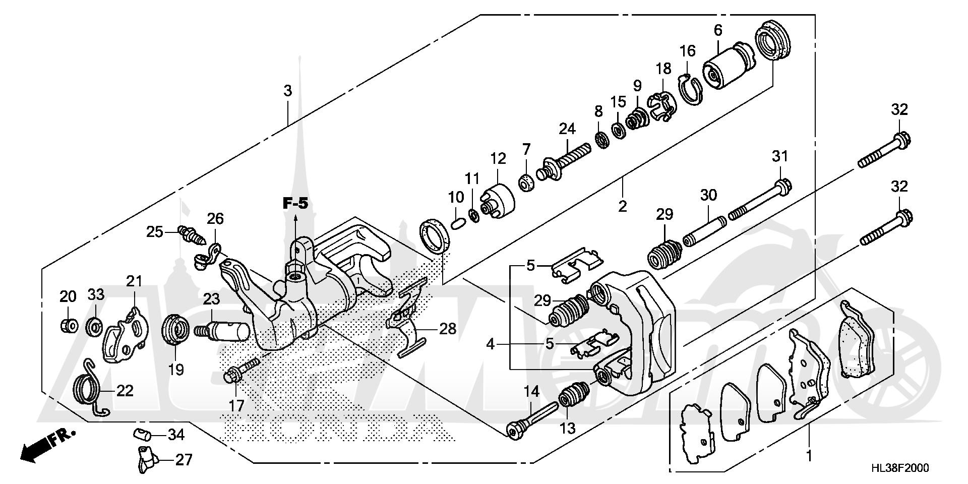 Запчасти для Квадроцикла Honda 2019 SXS700M2D Раздел: REAR BRAKE CALIPER | задний тормоз суппорт