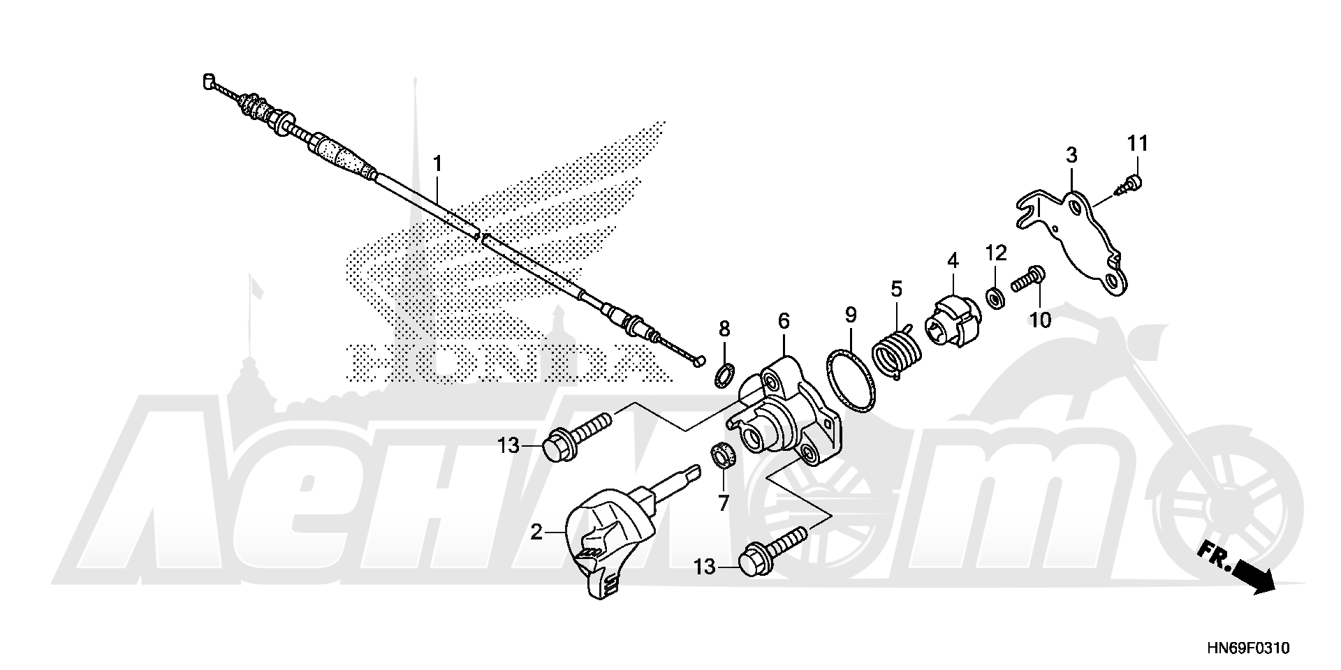 Запчасти для Квадроцикла Honda 2019 TRX250X Раздел: REVERSE CABLE | задний ход трос, кабель