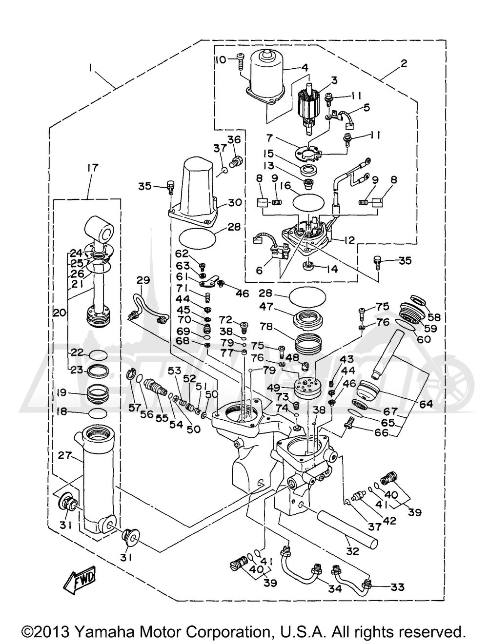 Запчасти для Лодочного мотора Yamaha 1999 P60TLHX Раздел: POWER TRIM TILT ASSEMBLY 1 | мощность регулировка наклона в сборе 1