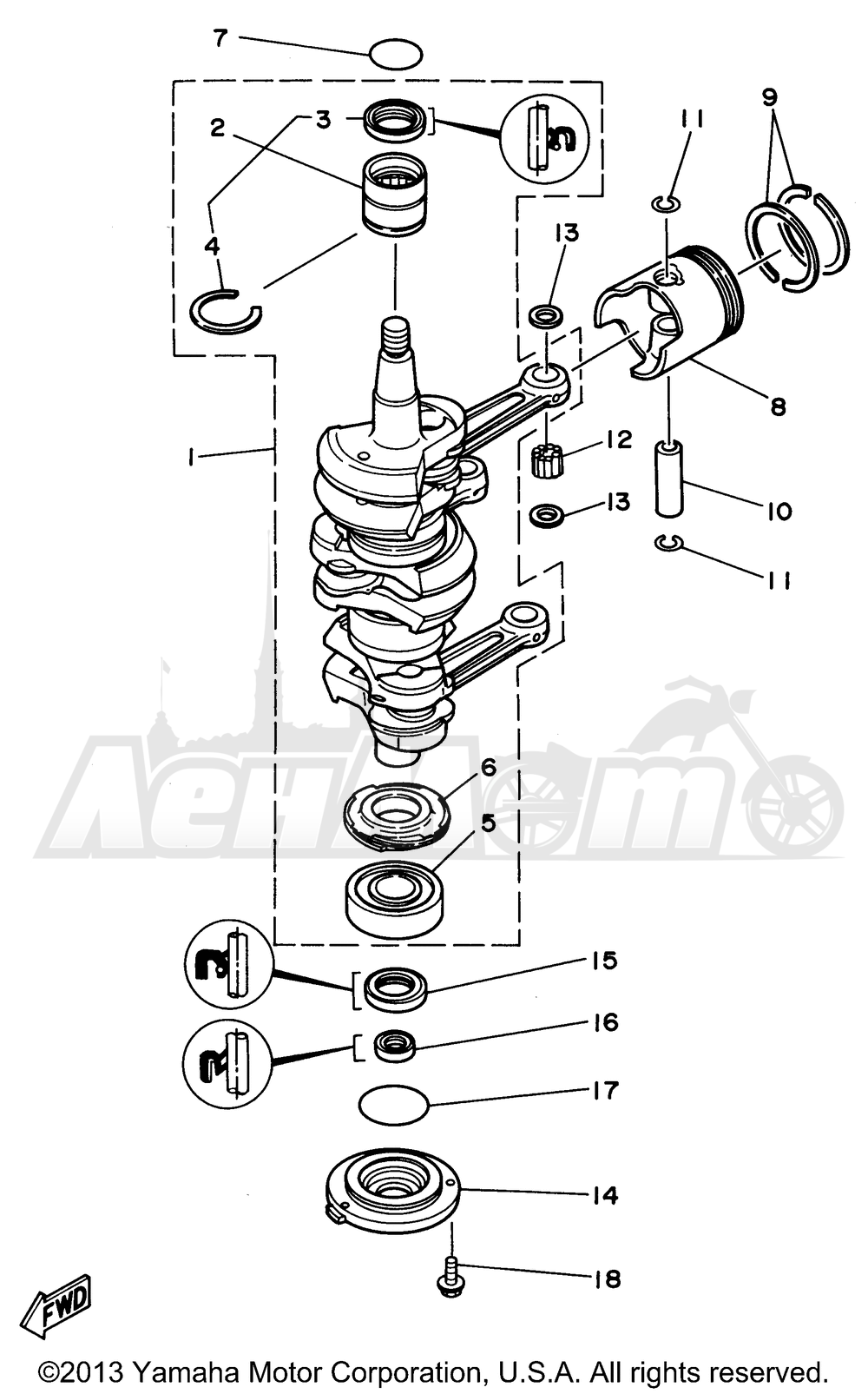 Запчасти для Лодочного мотора Yamaha 1999 P60TLHX Раздел: CRANKSHAFT PISTON | коленвал поршень
