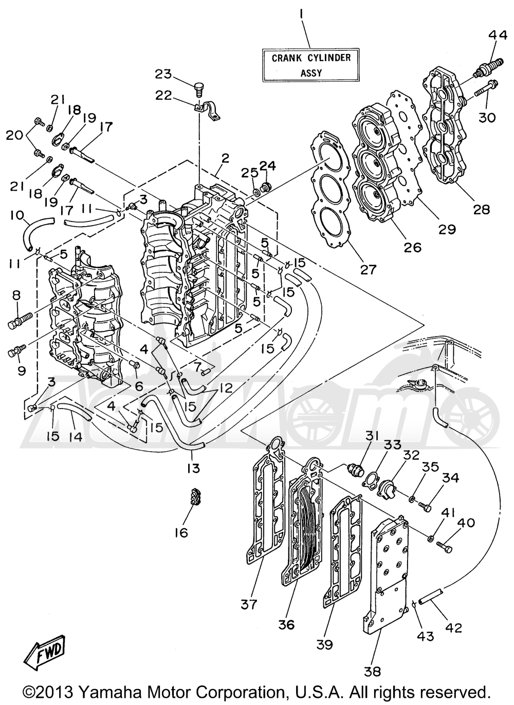Запчасти для Лодочного мотора Yamaha 1999 P60TLHX Раздел: CYLINDER CRANKCASE | цилиндр картер