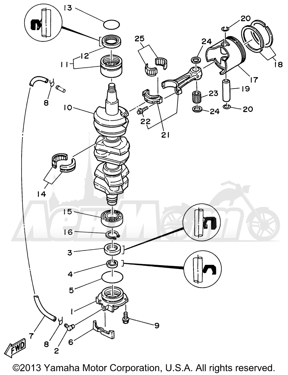 Запчасти для Лодочного мотора Yamaha 1999 P75TLHX Раздел: CRANKSHAFT PISTON | коленвал поршень