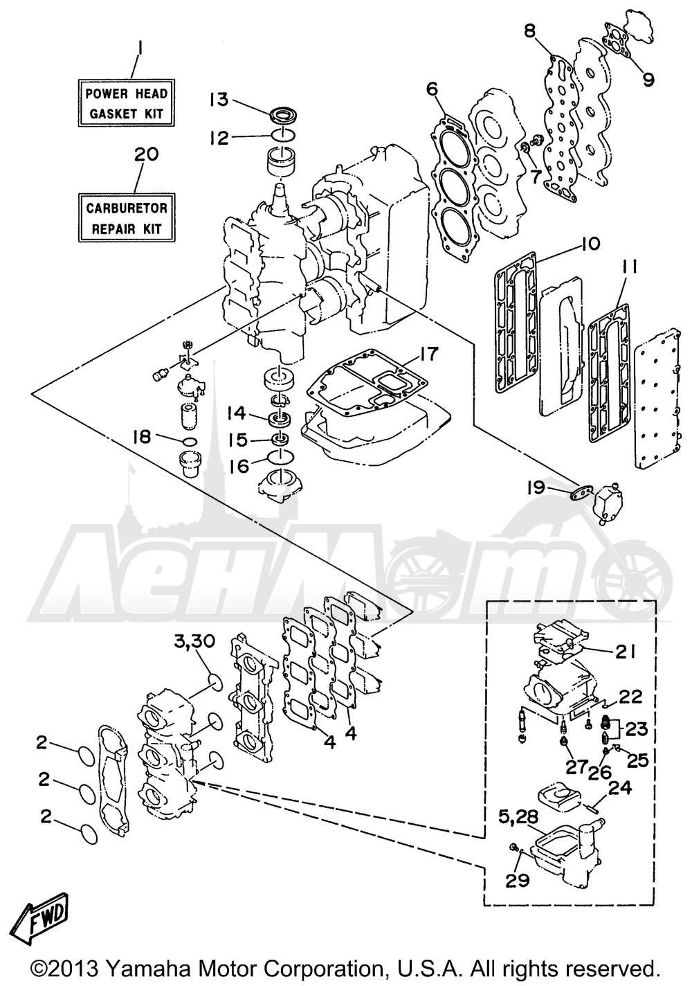 Запчасти для Лодочного мотора Yamaha 1999 P75TLHX Раздел: REPAIR KIT 1 | ремкомплект 1