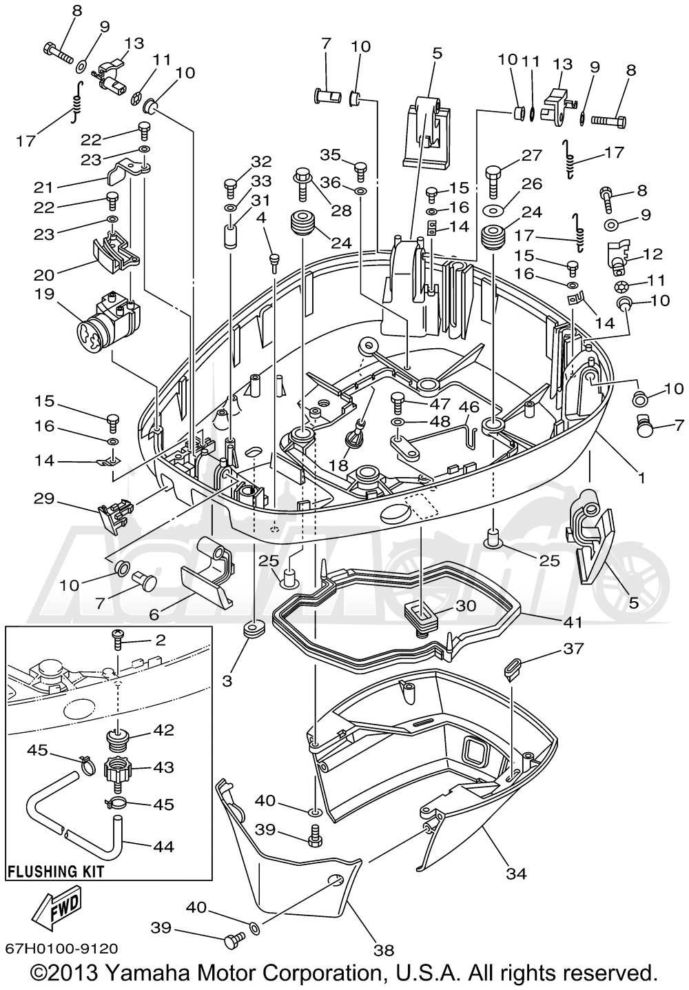 Запчасти для Лодочного мотора Yamaha 1999 PX150TLRX Раздел: BOTTOM COWLING | низ обтекатель
