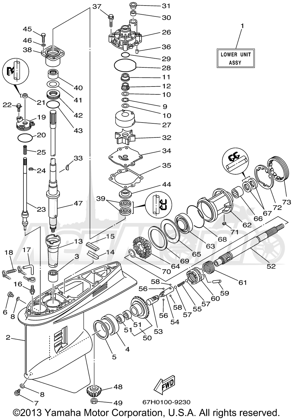 Запчасти для Лодочного мотора Yamaha 1999 PX150TLRX Раздел: LOWER CASING DRIVE 1 | нижний CASING привод 1