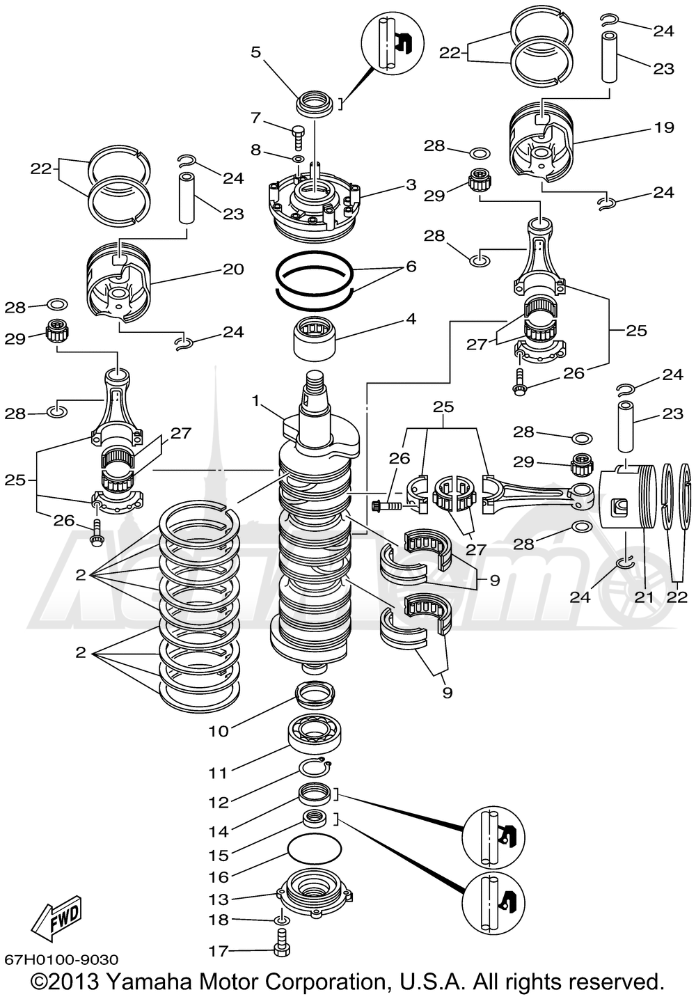 Запчасти для Лодочного мотора Yamaha 1999 PX150TLRX Раздел: CRANKSHAFT PISTON | коленвал поршень