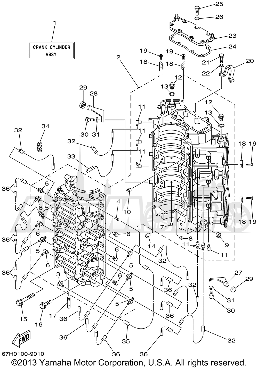 Запчасти для Лодочного мотора Yamaha 1999 PX150TLRX Раздел: CYLINDER CRANKCASE 1 | цилиндр картер 1
