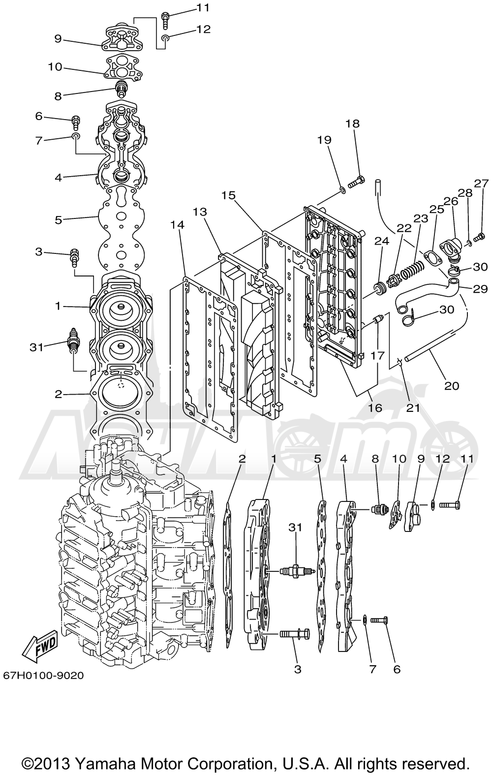 Запчасти для Лодочного мотора Yamaha 1999 PX150TLRX Раздел: CYLINDER CRANKCASE 2 | цилиндр картер 2