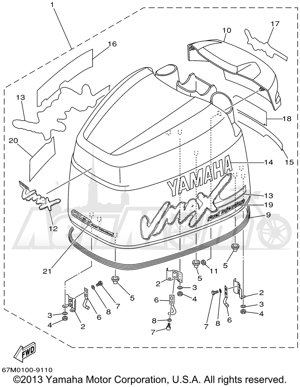 Запчасти для Лодочного мотора Yamaha 1999 PX150TLRX Раздел: TOP COWLING | верх обтекатель