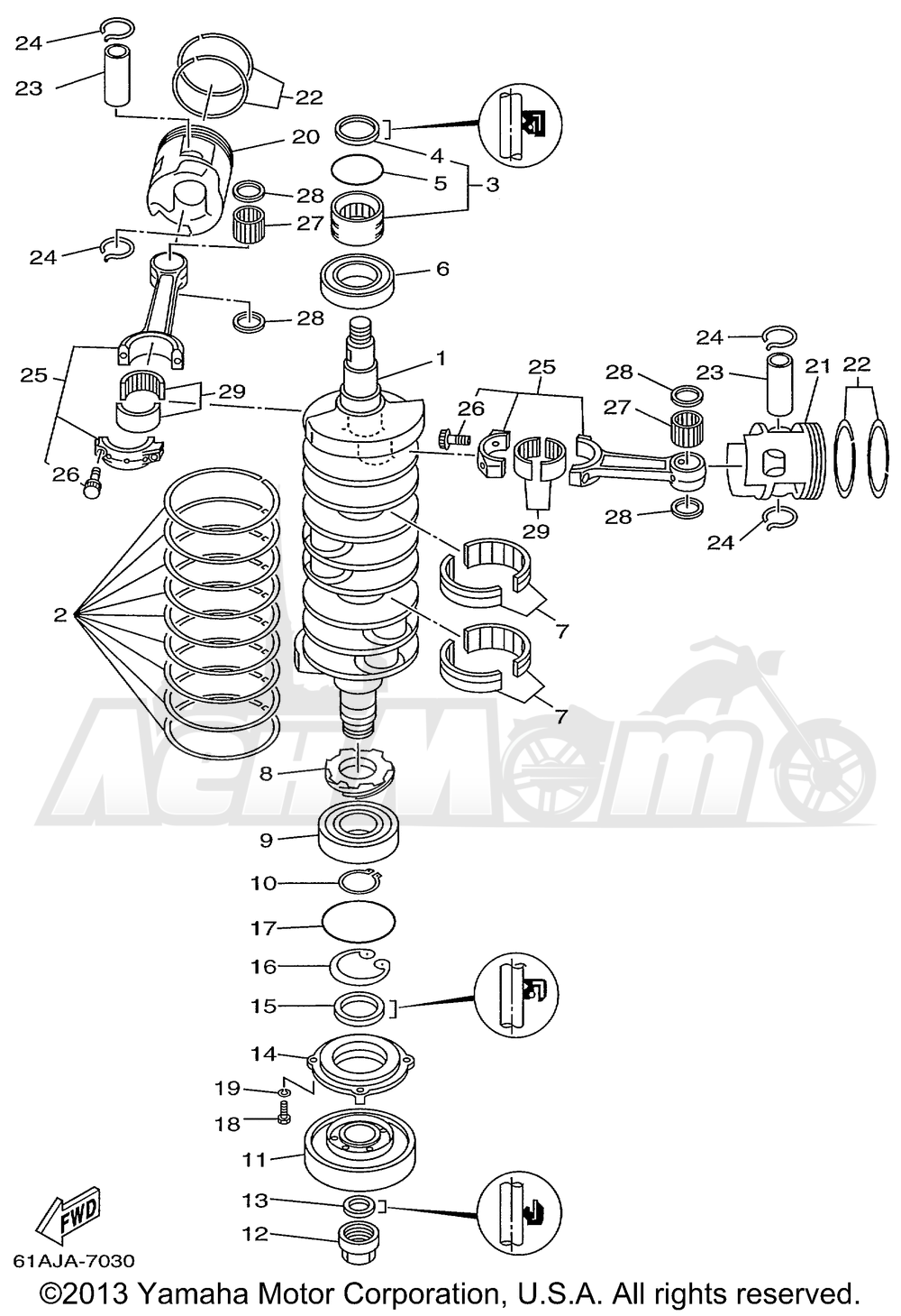 Запчасти для Лодочного мотора Yamaha 1999 V200TLRX/V225TLRX Раздел: CRANKSHAFT PISTON | коленвал поршень