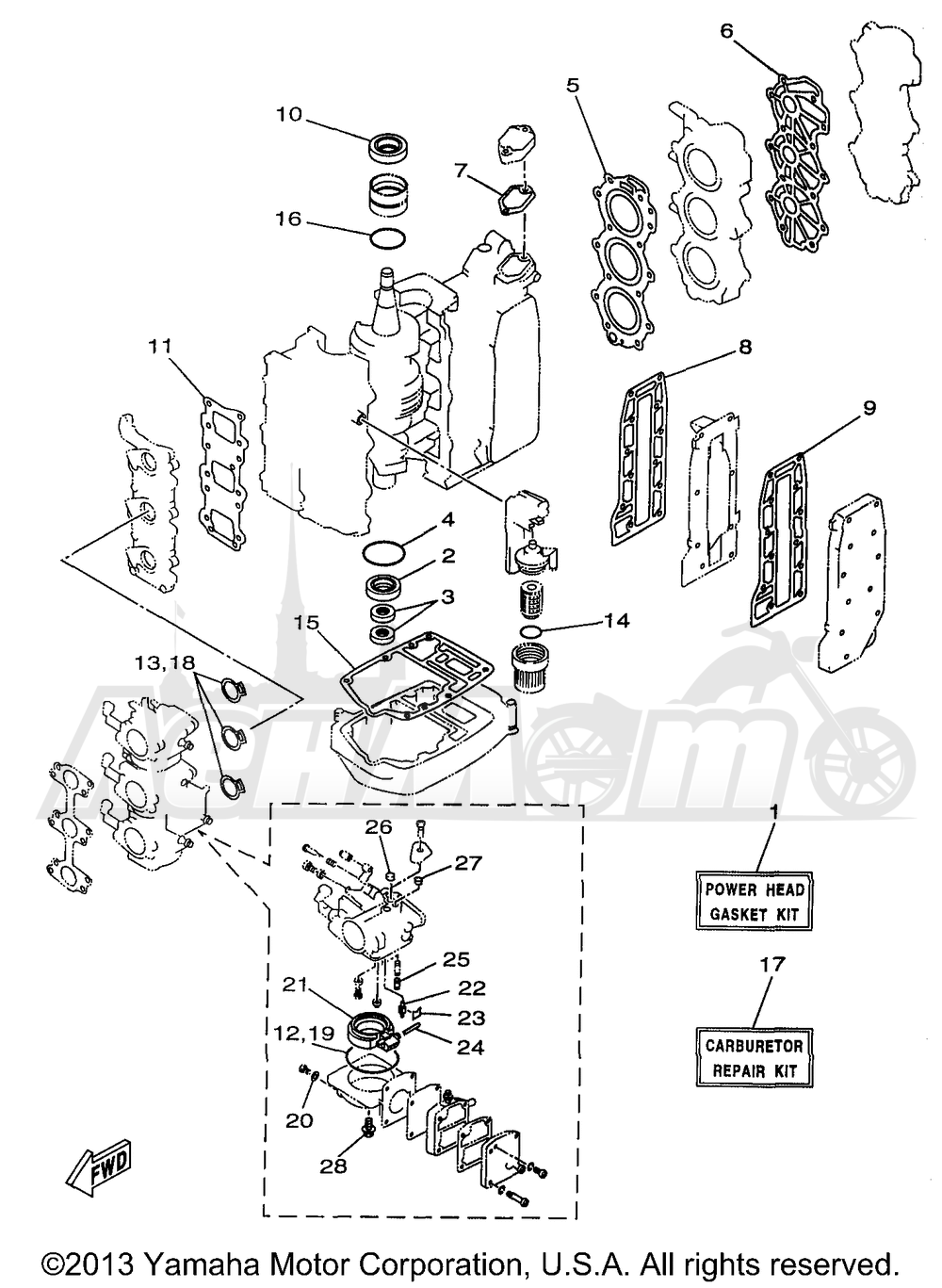 Запчасти для Лодочного мотора Yamaha 1998 25MSHW3/25MLHW3 Раздел: REPAIR KIT 1 | ремкомплект 1