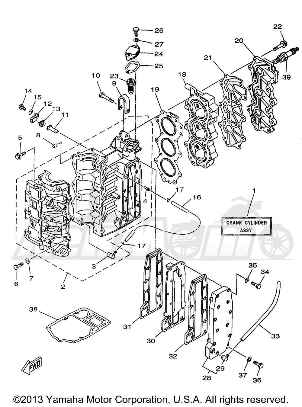 Запчасти для Лодочного мотора Yamaha 1998 25MSHW3/25MLHW3 Раздел: CYLINDER CRANKCASE | цилиндр картер