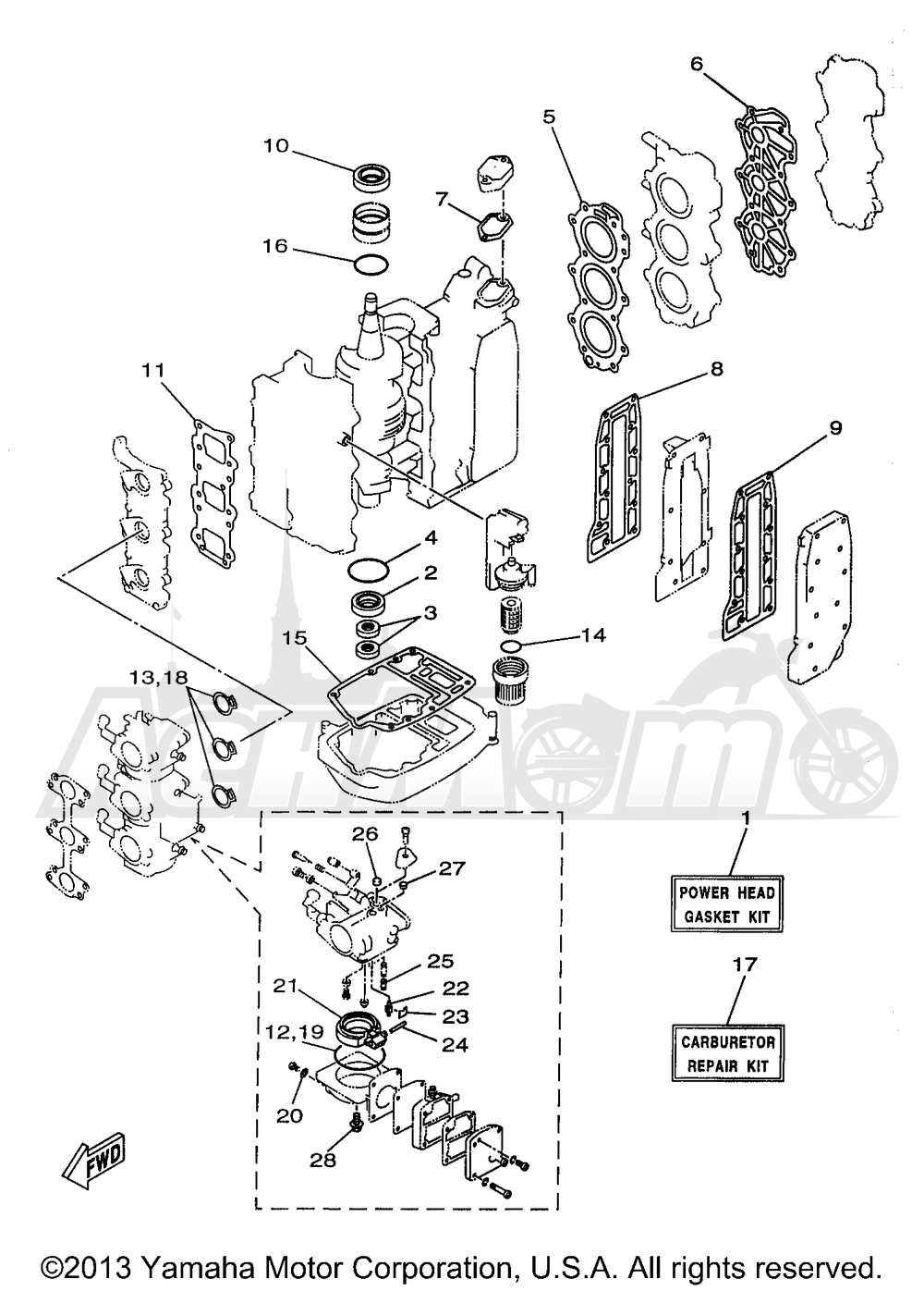 Запчасти для Лодочного мотора Yamaha 1998 30MSHW/30ESRW/30ELRW/30MLHW/30ELHW Раздел: REPAIR KIT 1 | ремкомплект 1