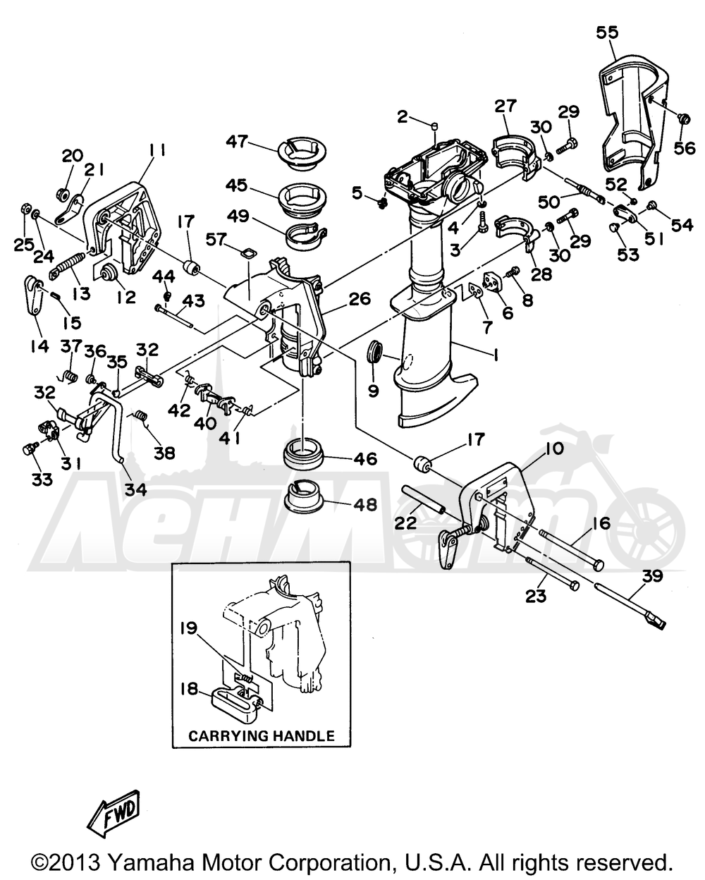 Запчасти для Лодочного мотора Yamaha 1998 3MSHW/3MLHW Раздел: UPPER CASING BRACKET | верхний CASING опора, кронштейн
