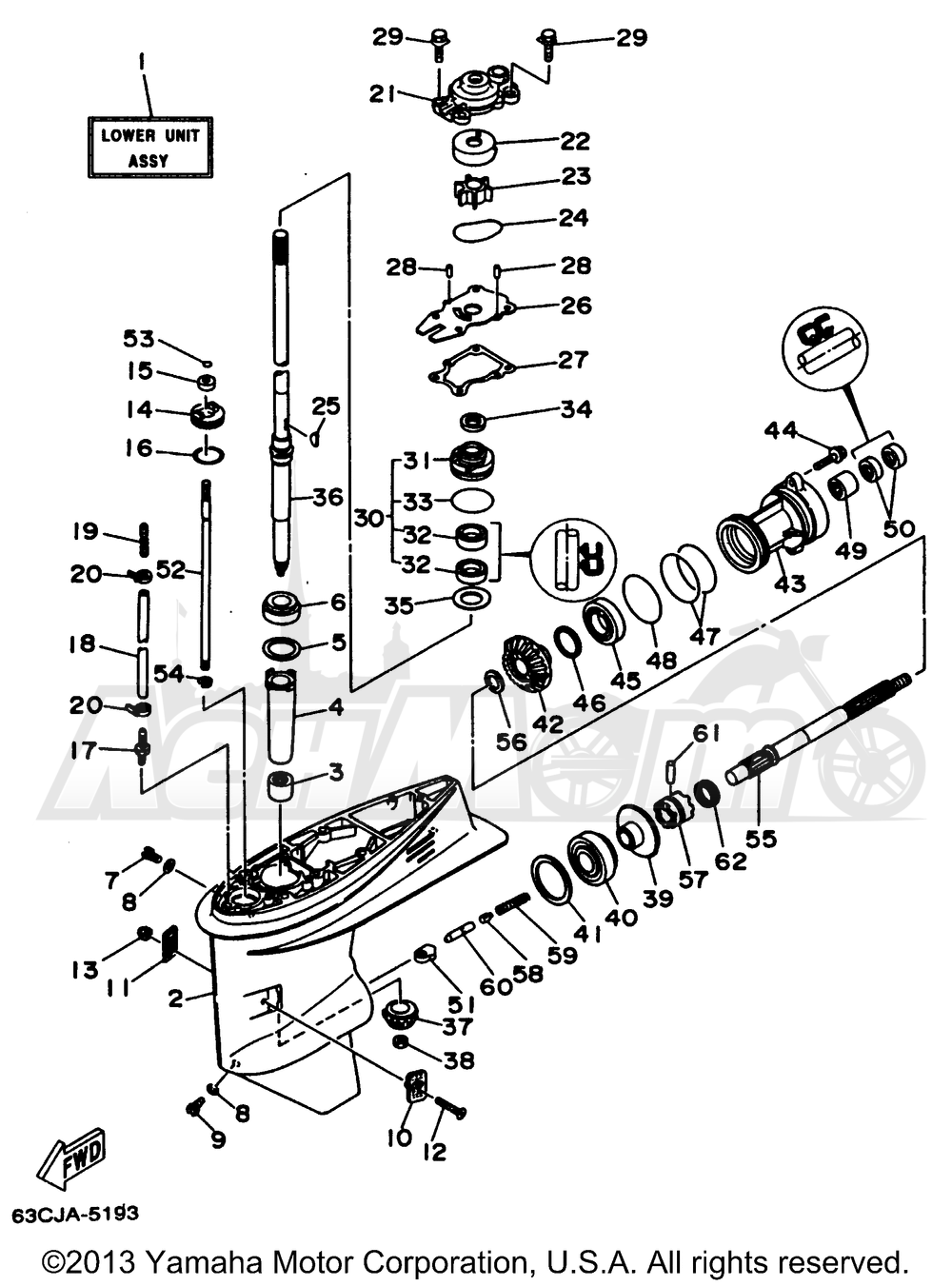 Запчасти для Лодочного мотора Yamaha 1998 40MJHW/P40TLRW/P40TLHW/40ELRW/50EJRW/50ELRW/40MSHW/40EJRW/40ESRW/40MLHW/40TLRW Раздел: LOWER CASING DRIVE 1 | нижний CASING привод 1