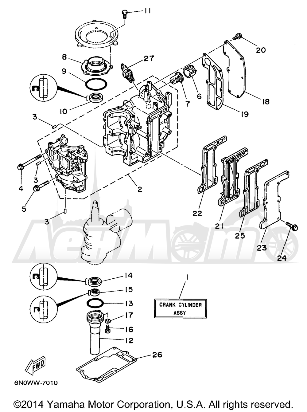 Запчасти для Лодочного мотора Yamaha 1998 6MLHW/6MSHW Раздел: CYLINDER CRANKCASE | цилиндр картер