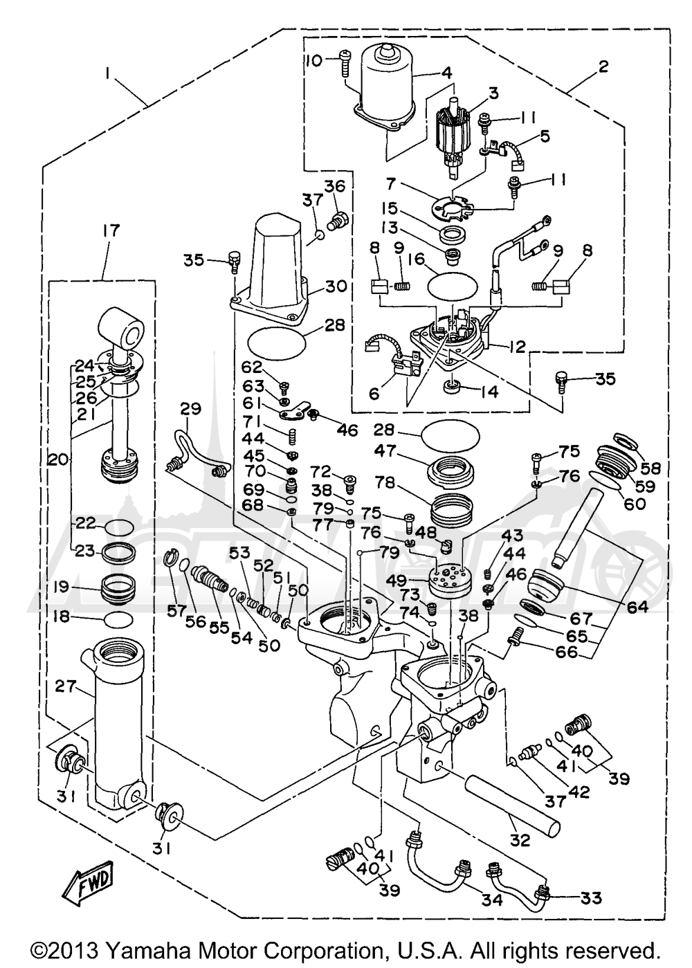 Запчасти для Лодочного мотора Yamaha 1998 70TLRW Раздел: POWER TRIM TILT ASSEMBLY 1 | мощность регулировка наклона в сборе 1