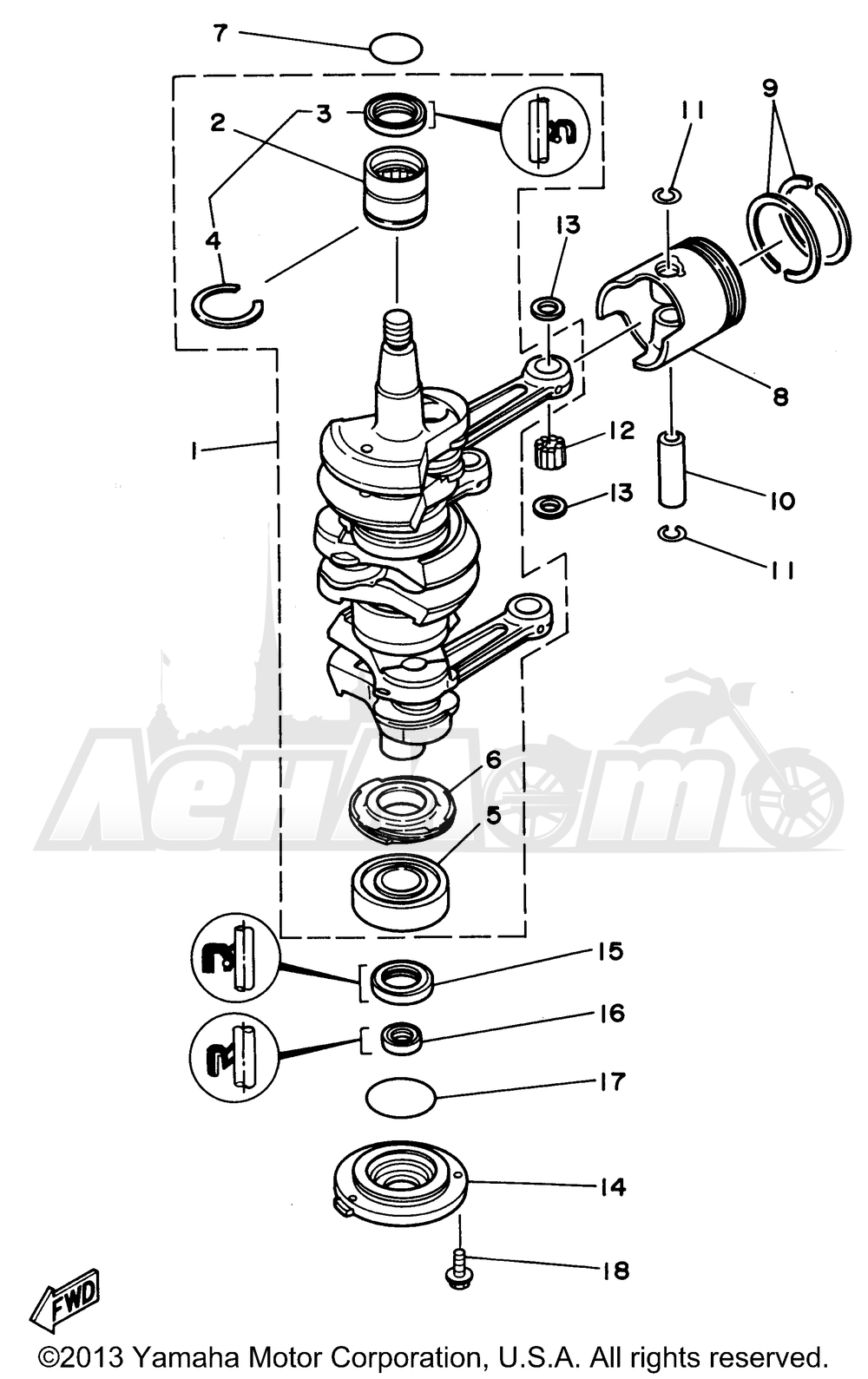 Запчасти для Лодочного мотора Yamaha 1998 70TLRW Раздел: CRANKSHAFT PISTON | коленвал поршень