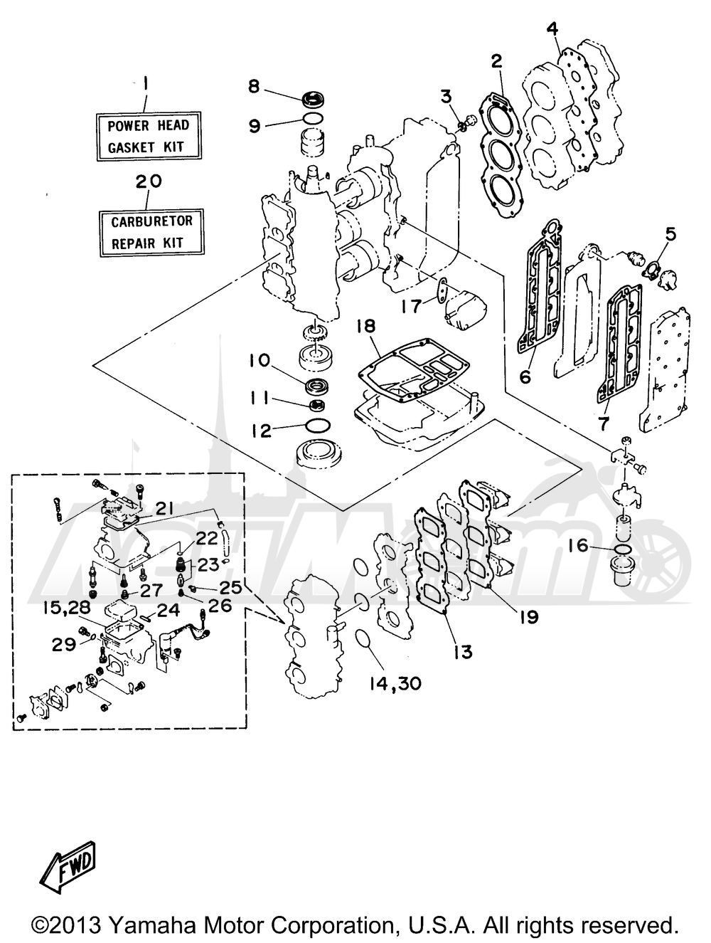Запчасти для Лодочного мотора Yamaha 1998 70TLRW Раздел: REPAIR KIT 1 | ремкомплект 1