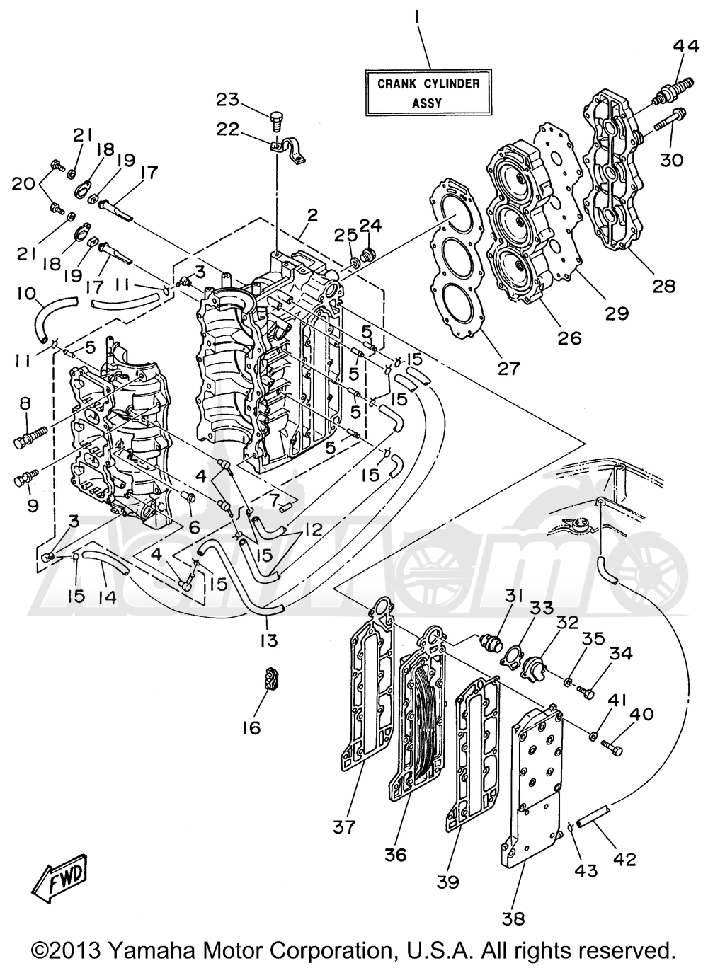 Запчасти для Лодочного мотора Yamaha 1998 70TLRW Раздел: CYLINDER CRANKCASE | цилиндр картер