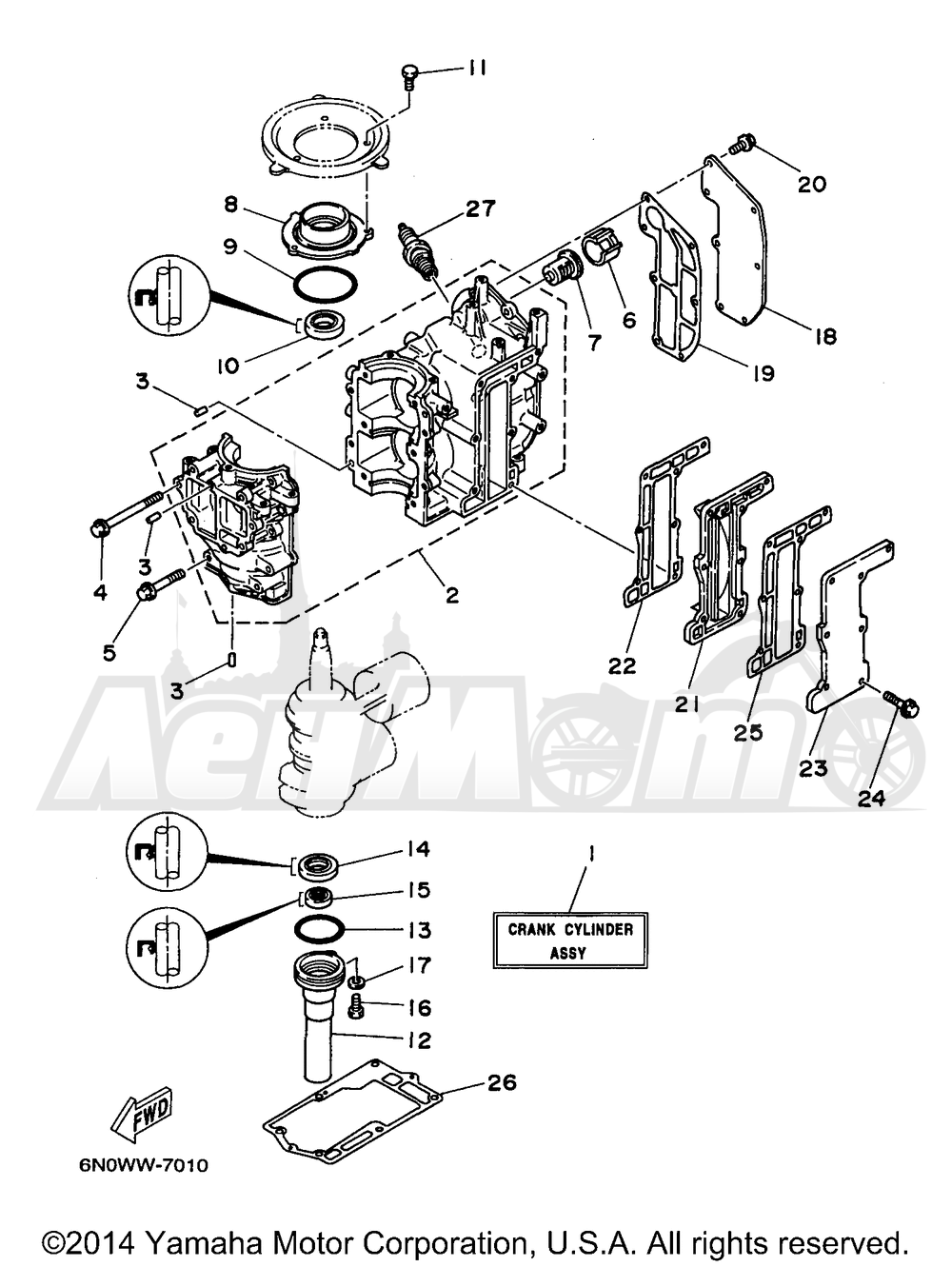 Запчасти для Лодочного мотора Yamaha 1998 8MSHW/8MLHW Раздел: CYLINDER CRANKCASE | цилиндр картер