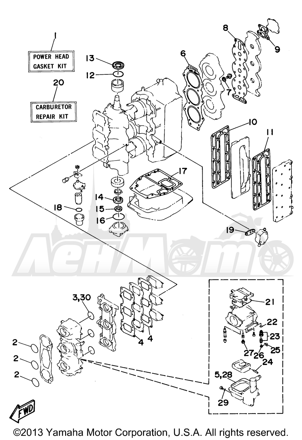 Запчасти для Лодочного мотора Yamaha 1998 90TLRW/90TJRW/B90TLRW Раздел: REPAIR KIT 1 | ремкомплект 1