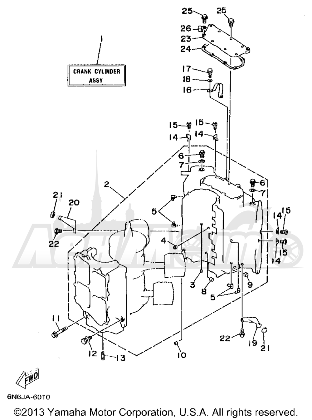Запчасти для Лодочного мотора Yamaha 1998 B115TLRW Раздел: CYLINDER CRANKCASE | цилиндр картер
