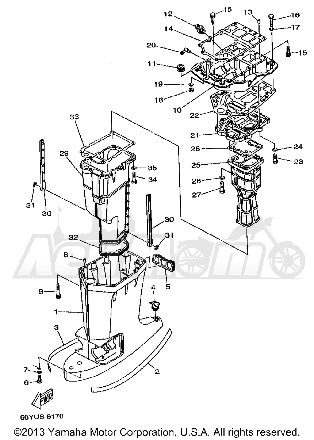 Запчасти для Лодочного мотора Yamaha 1998 B115TLRW Раздел: UPPER CASING | верхний CASING