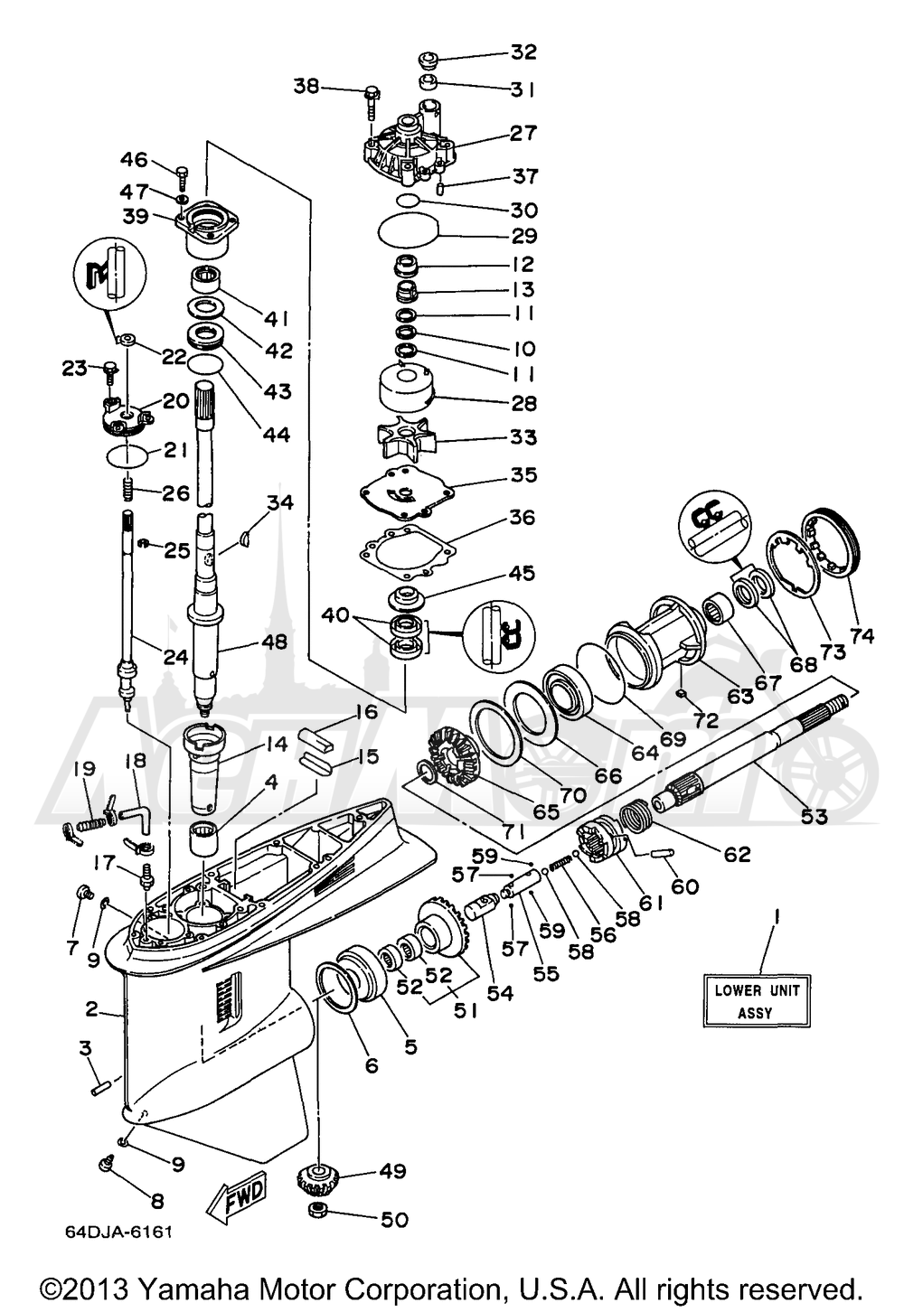 Запчасти для Лодочного мотора Yamaha 1998 C150TXRW/C150TLRW Раздел: LOWER CASING DRIVE 1 | нижний CASING привод 1