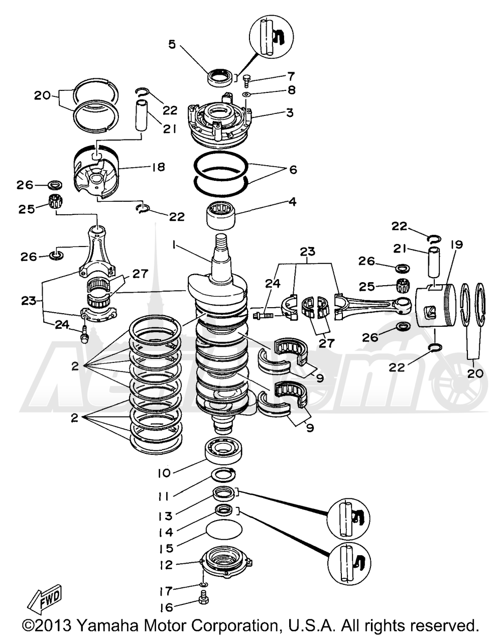 Запчасти для Лодочного мотора Yamaha 1998 C150TXRW/C150TLRW Раздел: CRANKSHAFT PISTON | коленвал поршень