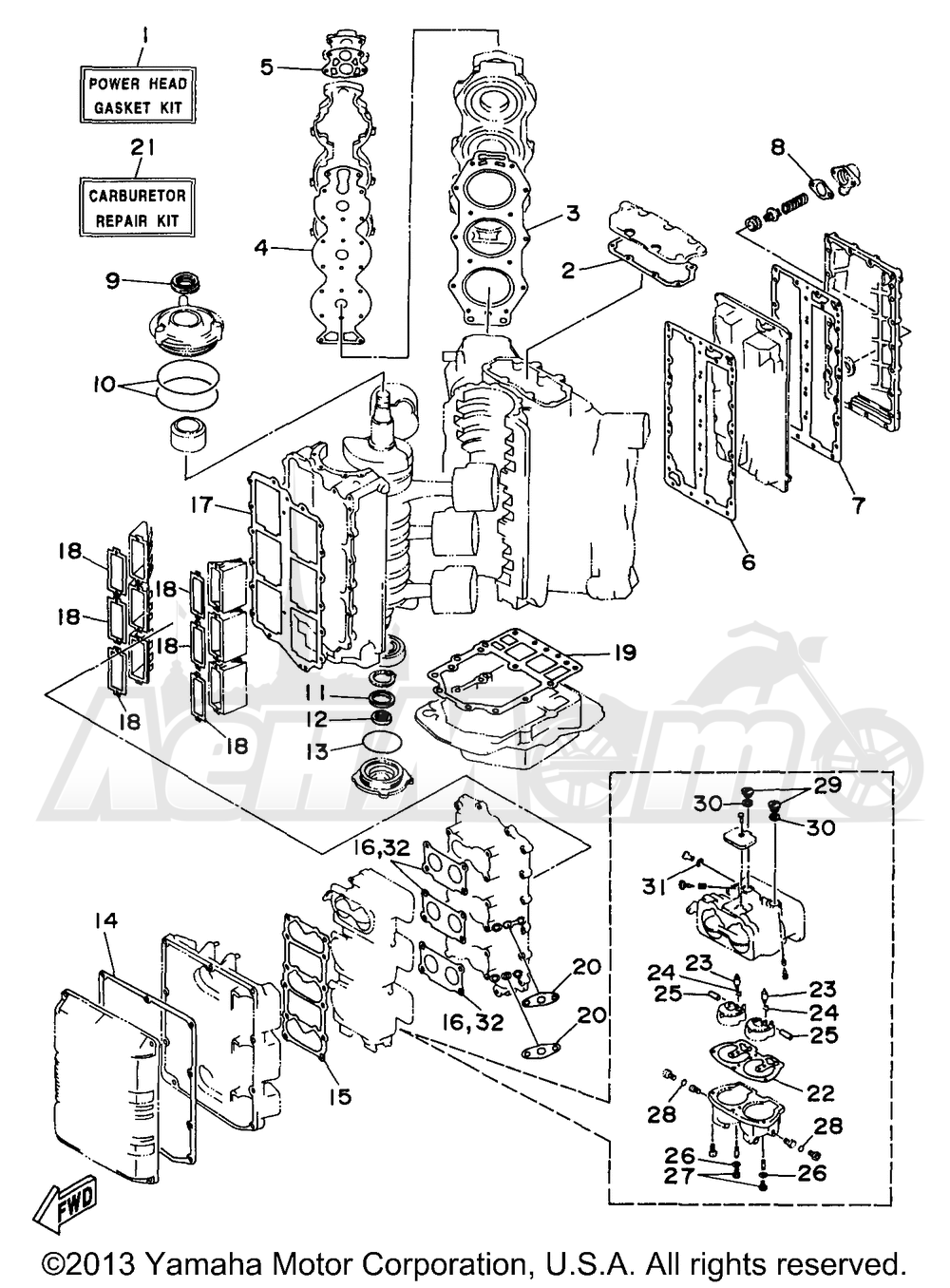 Запчасти для Лодочного мотора Yamaha 1998 C150TXRW/C150TLRW Раздел: REPAIR KIT 1 | ремкомплект 1