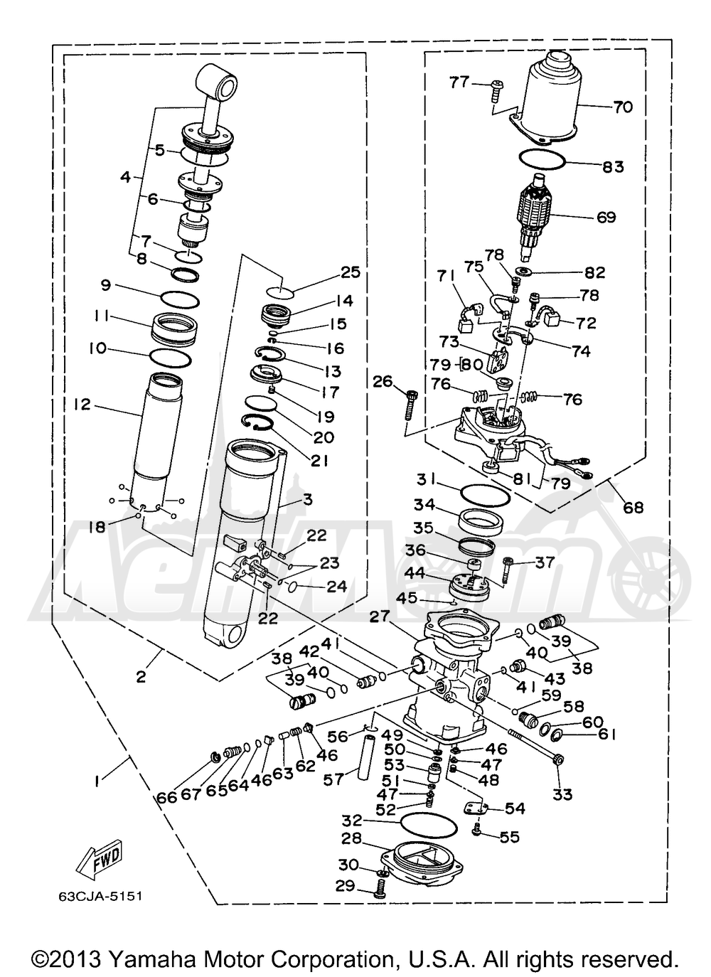 Запчасти для Лодочного мотора Yamaha 1998 C40TLRW Раздел: POWER TRIM TILT ASSEMBLY 1 | мощность регулировка наклона в сборе 1