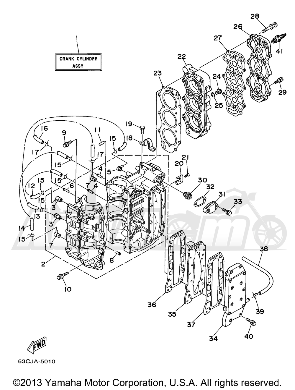 Запчасти для Лодочного мотора Yamaha 1998 C40TLRW Раздел: CYLINDER CRANKCASE | цилиндр картер