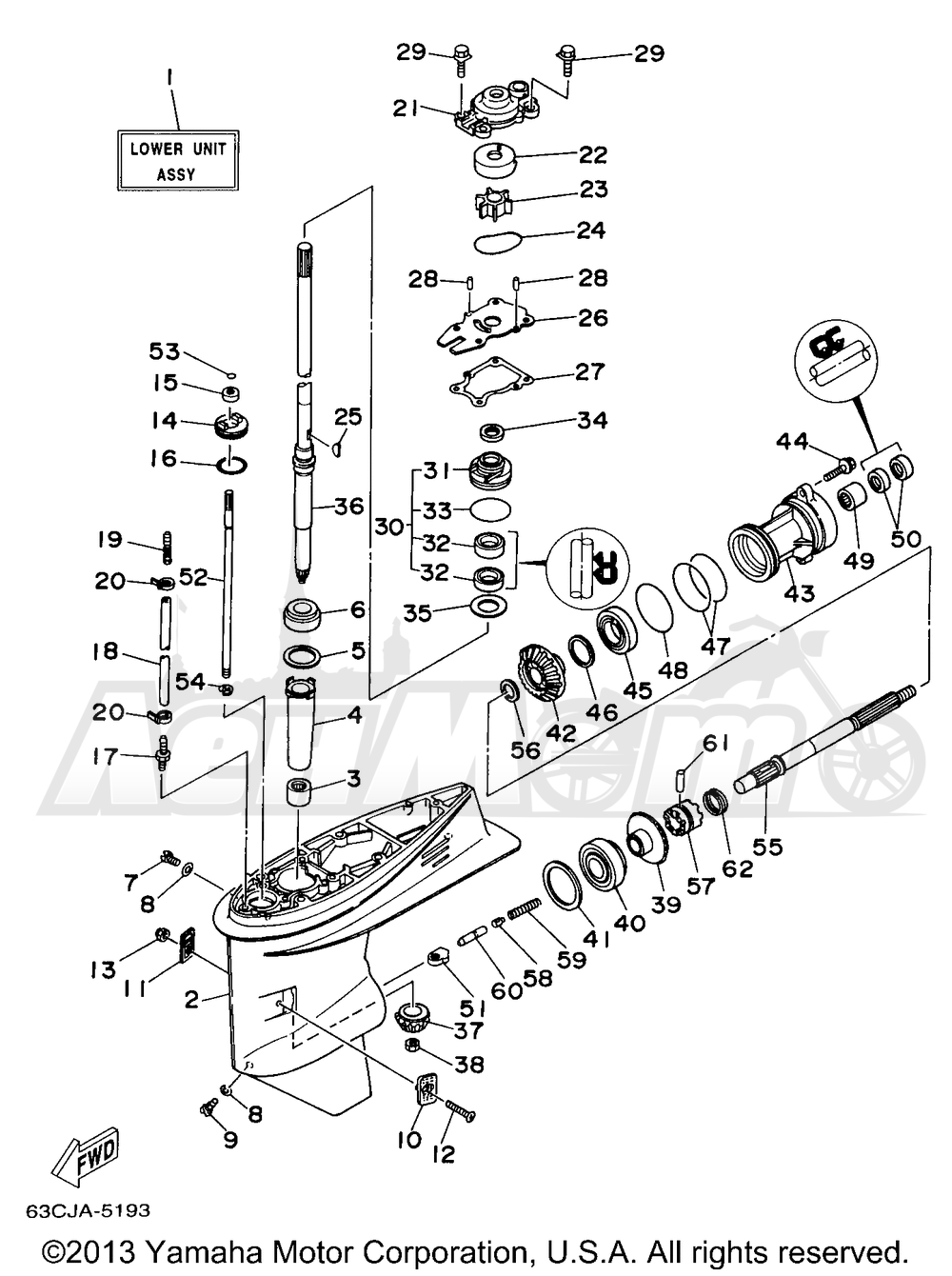 Запчасти для Лодочного мотора Yamaha 1998 C50TLRW Раздел: LOWER CASING DRIVE 1 | нижний CASING привод 1
