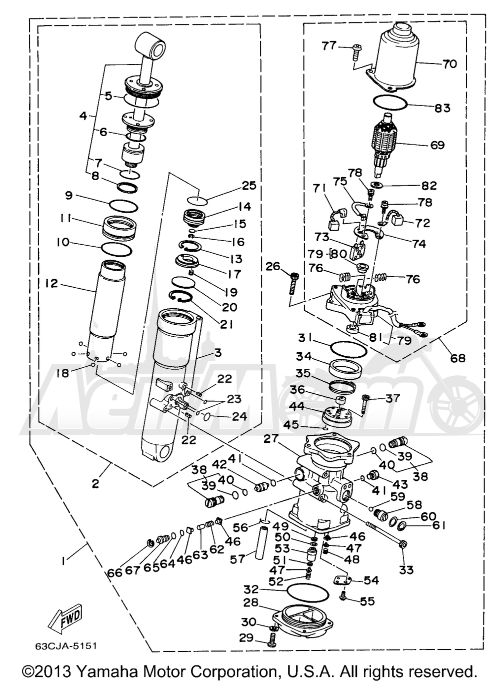 Запчасти для Лодочного мотора Yamaha 1998 C50TLRW Раздел: POWER TRIM TILT ASSEMBLY | мощность регулировка наклона в сборе