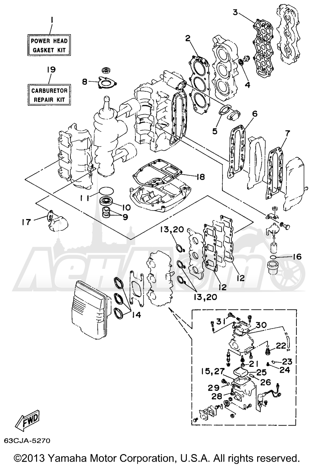 Запчасти для Лодочного мотора Yamaha 1998 C50TLRW Раздел: REPAIR KIT 1 | ремкомплект 1