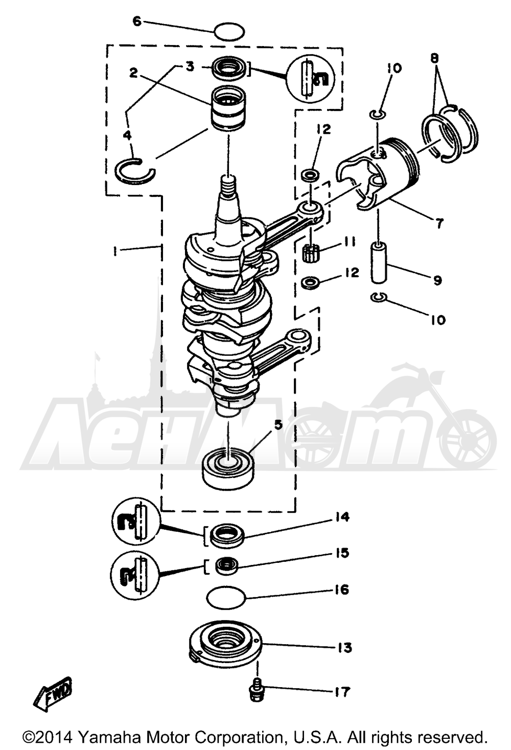 Запчасти для Лодочного мотора Yamaha 1998 C60TLRW Раздел: CRANKSHAFT PISTON | коленвал поршень