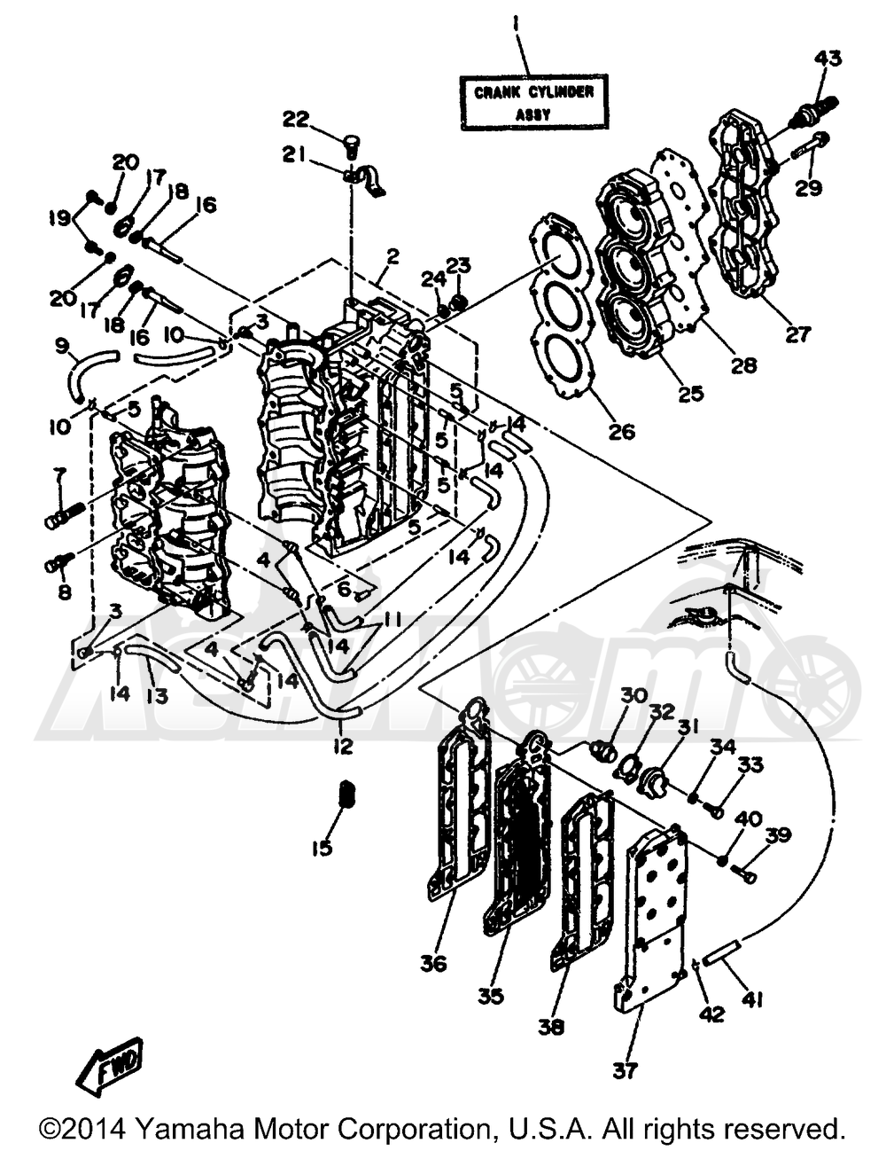 Запчасти для Лодочного мотора Yamaha 1998 C60TLRW Раздел: CYLINDER CRANKCASE | цилиндр картер