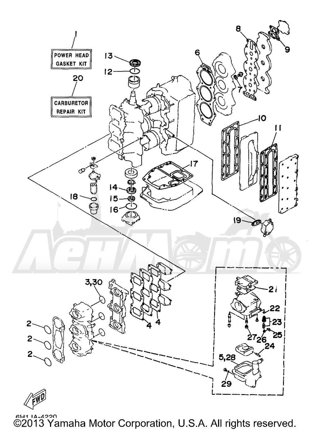 Запчасти для Лодочного мотора Yamaha 1998 C90TLRW Раздел: REPAIR KIT 1 | ремкомплект 1