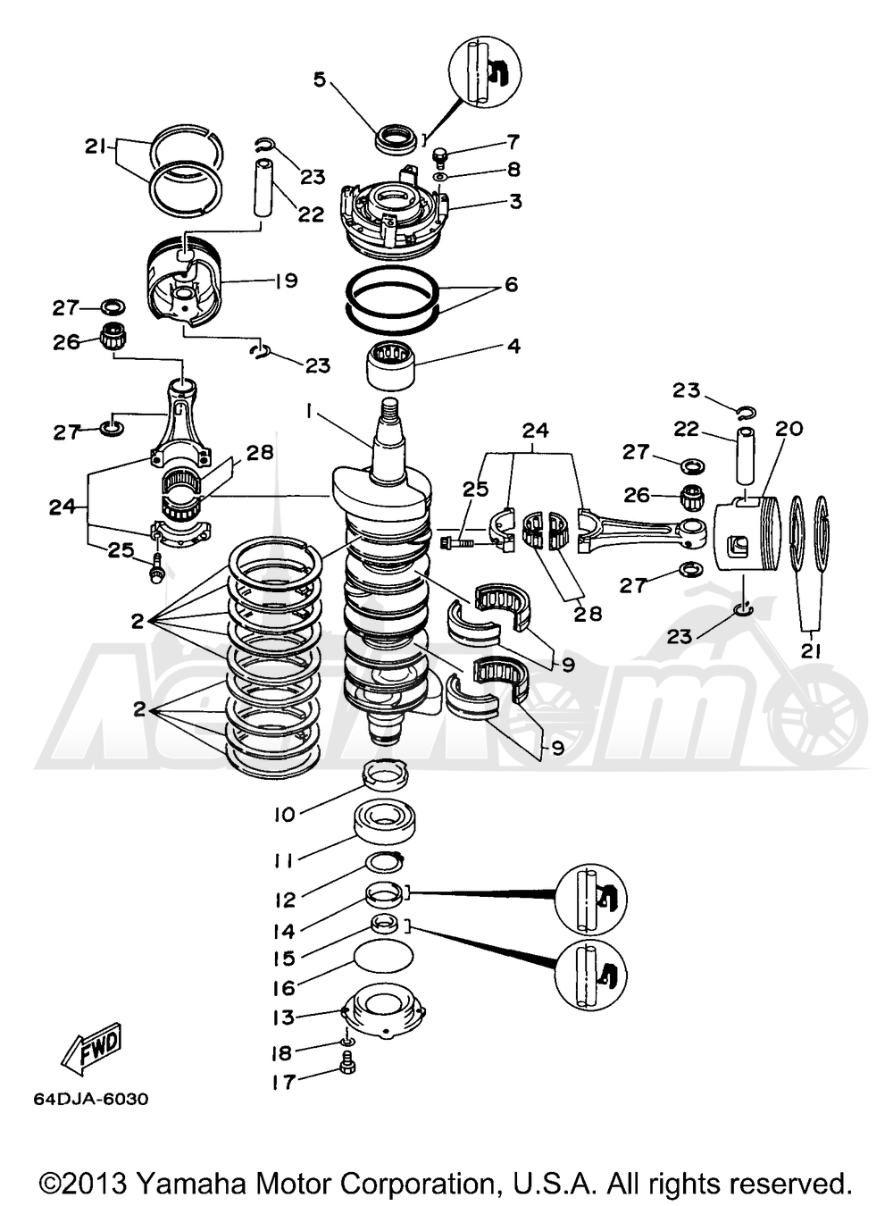 Запчасти для Лодочного мотора Yamaha 1998 D150TLRW Раздел: CRANKSHAFT PISTON | коленвал поршень