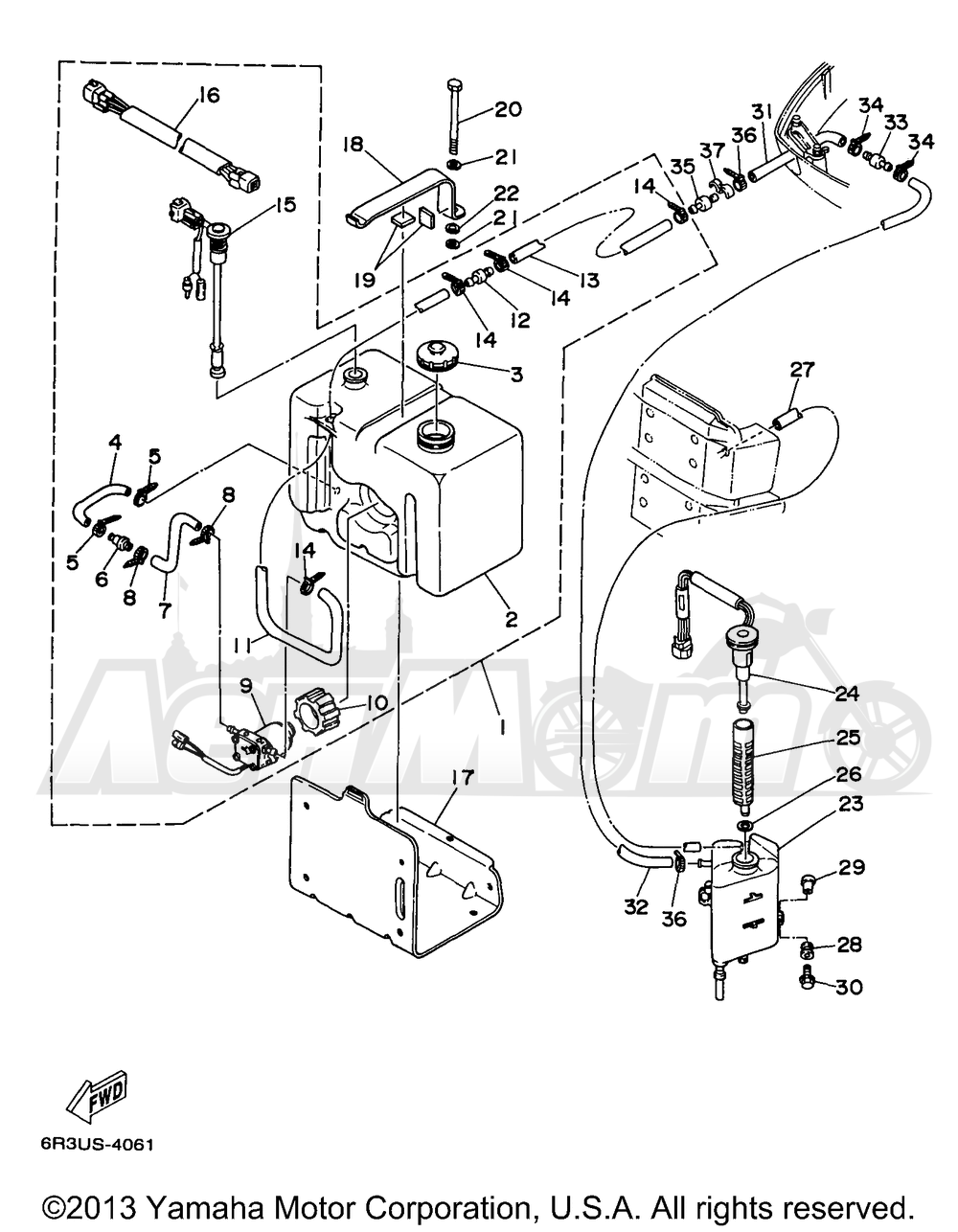 Запчасти для Лодочного мотора Yamaha 1998 D150TLRW Раздел: OIL TANK | маслобак
