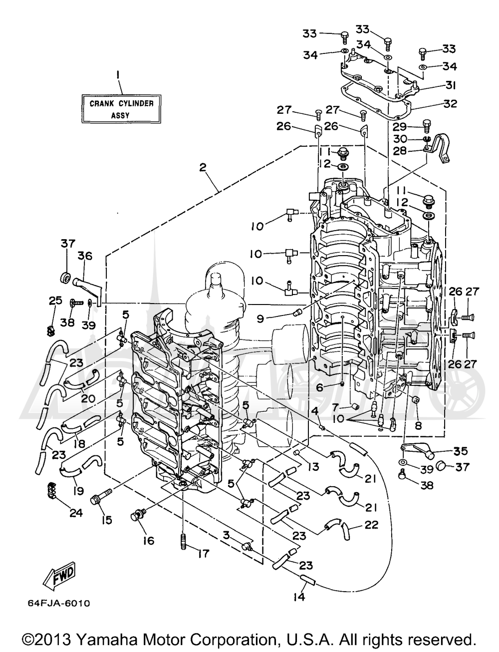 Запчасти для Лодочного мотора Yamaha 1998 D150TLRW Раздел: CYLINDER CRANKCASE 1 | цилиндр картер 1