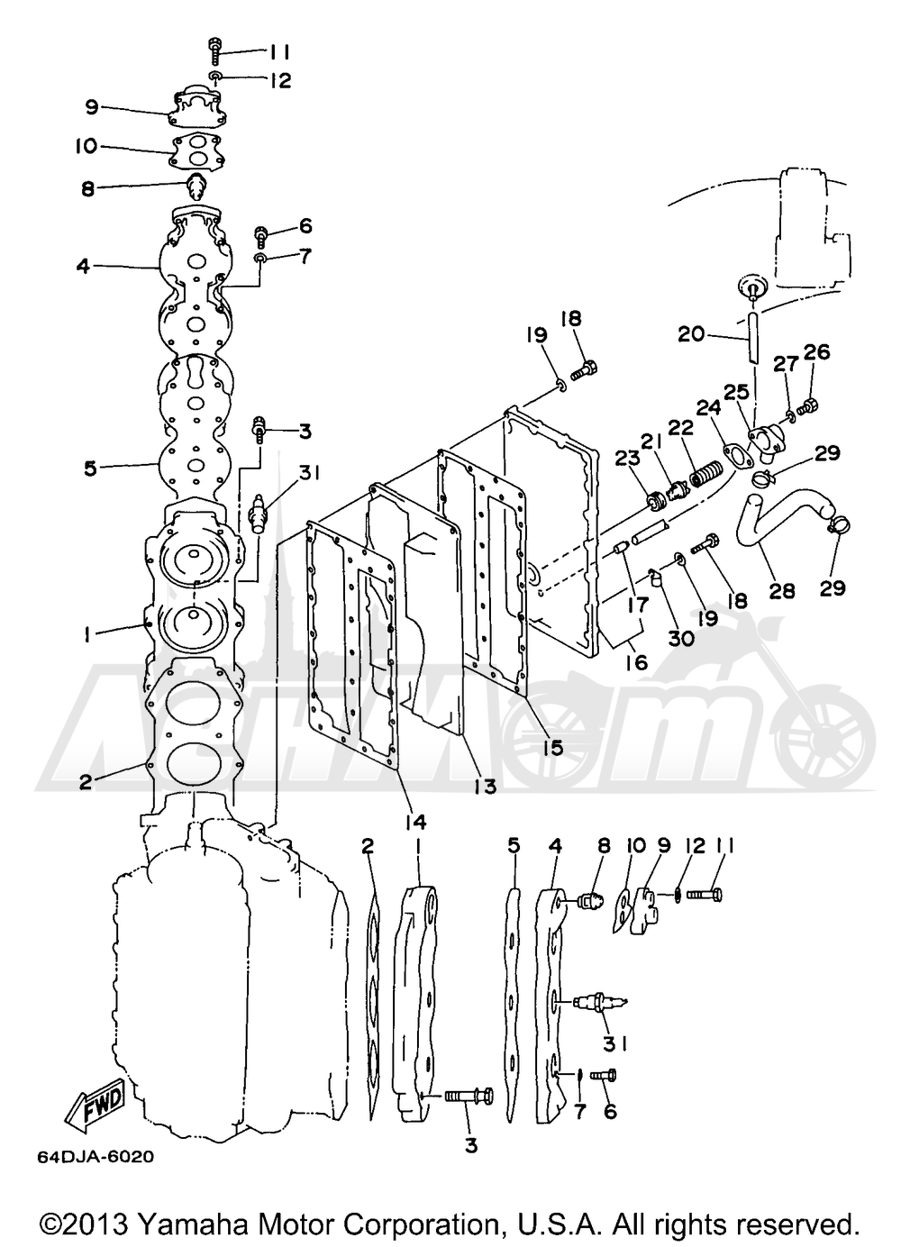 Запчасти для Лодочного мотора Yamaha 1998 D150TLRW Раздел: CYLINDER CRANKCASE 2 | цилиндр картер 2