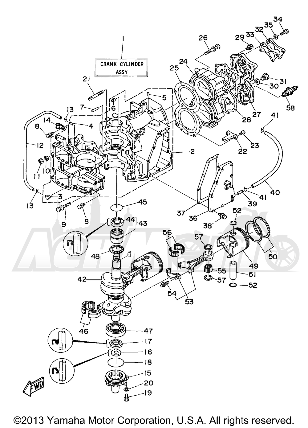 Запчасти для Лодочного мотора Yamaha 1998 E48MLHW Раздел: CYLINDER CRANKCASE | цилиндр картер