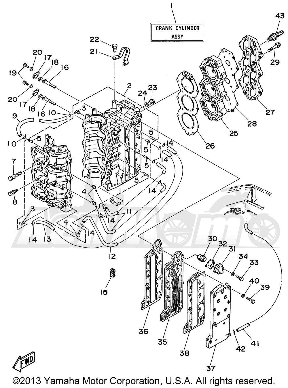 Запчасти для Лодочного мотора Yamaha 1998 E60MLHW Раздел: CYLINDER CRANKCASE | цилиндр картер