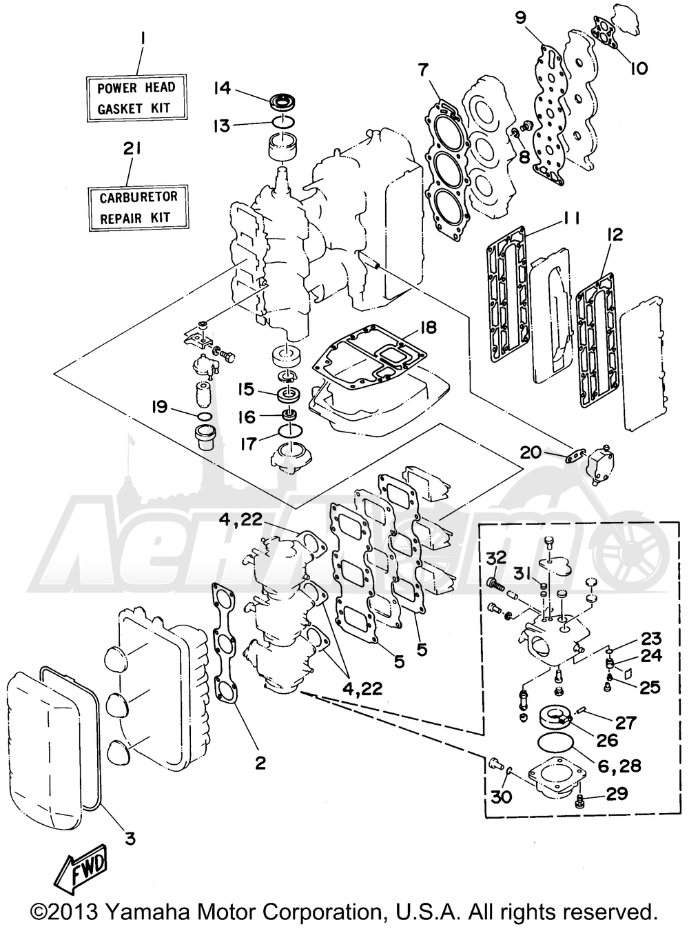 Запчасти для Лодочного мотора Yamaha 1998 E75MLHW Раздел: REPAIR KIT 1 | ремкомплект 1