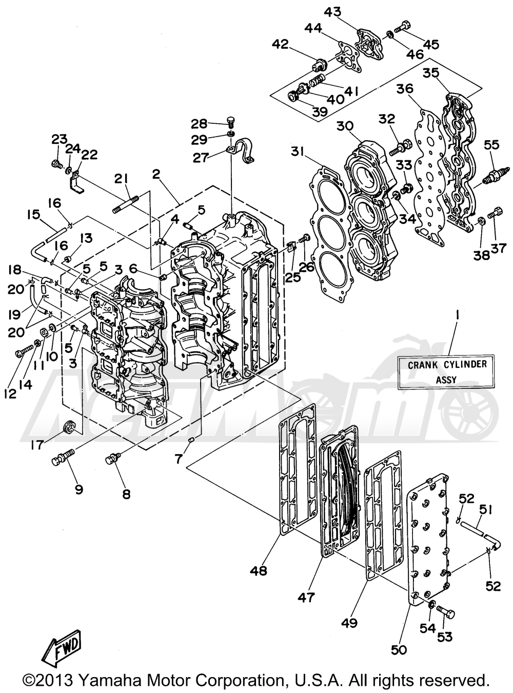 Запчасти для Лодочного мотора Yamaha 1998 E75MLHW Раздел: CYLINDER CRANKCASE | цилиндр картер