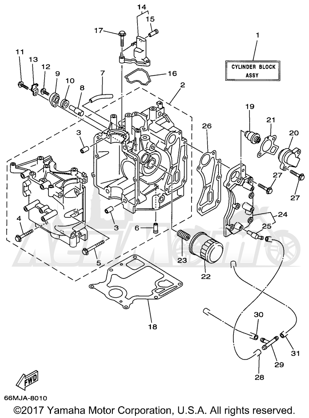 Запчасти для Лодочного мотора Yamaha 1998 F15ESHW/F15ELHW/F15MLHW/F15MSHW Раздел: CYLINDER CRANKCASE | цилиндр картер