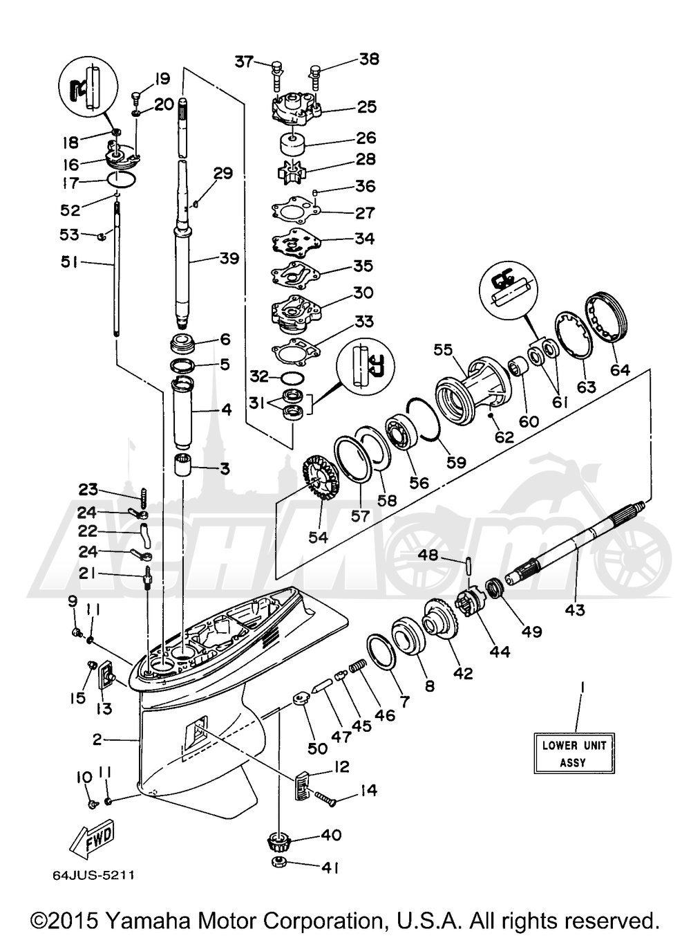 Запчасти для Лодочного мотора Yamaha 1998 F50TLRW/T50TLRW/F50TLHW Раздел: LOWER CASING DRIVE 1 T50TLRW | нижний CASING привод 1 T50TLRW